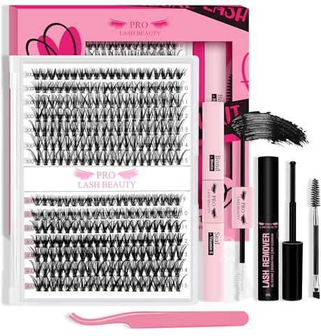 PRO LASHBEAUTY DIY Wimpernverlängerung Kit individuelle Wimpern 280 Pcs Cluster Bindung Siegel, Wimpern Applikator Bürste für Anfänger(30D+40D-9-15mix Kit)