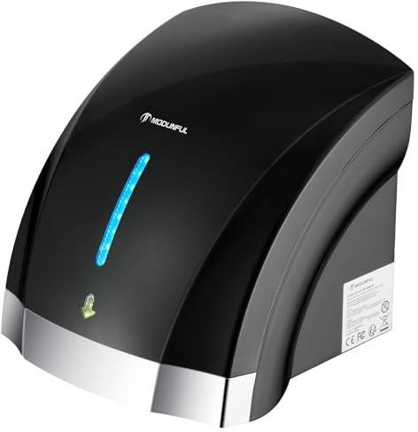 modunful Secador de manos automático eléctrico de pared con sensor infrarrojo para baño inodoros, 2000 W, bajo ruido (40 dB), cubierta compacta ABS (negro)
