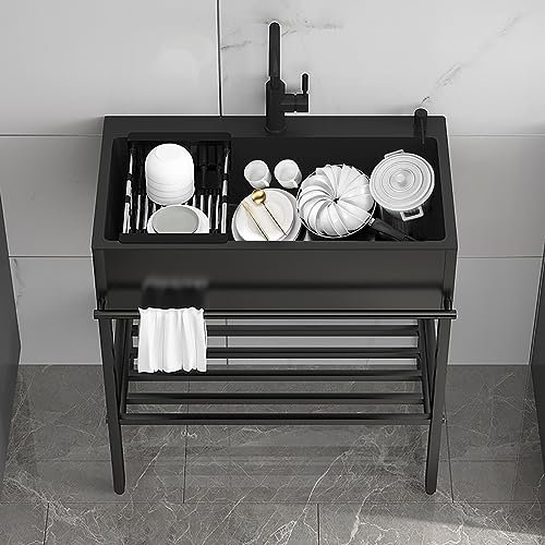 AKOGG Lavello da Esterno,Lavello da Cucina in Acciaio Inossidabile con Ripiano Rubinetto,Mobile Lavelli Commerciale 1 Vasca,Lavandino Autoportante A Vasca Singola,per Campeggio Ristorante,Nero (Size