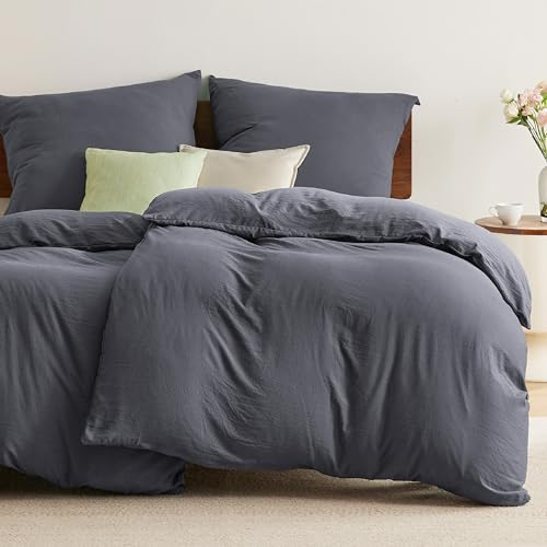 BEDSURE Bettwäsche 135x200 4teilig Anthrazit - Weiche Vorgewaschene Baumwollähnlich ÖKO-TEX Bettwäsche-Set Grau, 2 Bettbezug 135x200 cm mit Reißverschluss und 2 Kissenbezüge 80x80 cm