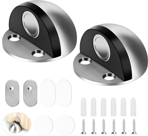 Swawis 2 stycken magnetiska dörrstoppar, dörrstopp rostfritt stål med självhäftande klistermärken och skruvar, dörrlås magnet för att skydda vägg och dörr från skador