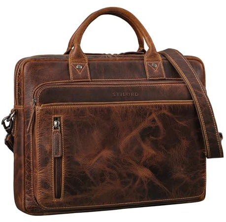 STILORD Ledertasche für Herren & Damen braun - Aktentasche mit 14 Zoll Laptopfach - Business-Tasche für Office, Uni & Büro - Umhängetasche 'Syd'