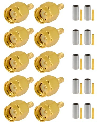 Vecys 10PCS RP SMA Steckverbinder RP SMA Männlicher Crimp Stecker für RG316 RG174 RF-Koaxialkabel