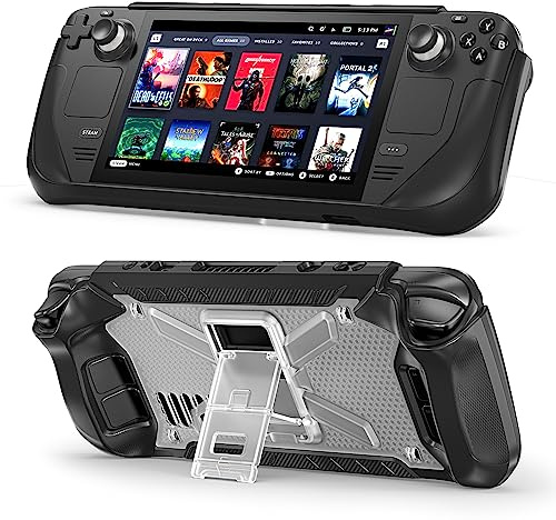 Miimall Case Compatible with Steam Deck and Steam Deck OLED, Soft Silicone Shockproof Ultra-Thin Non-Slip Protective Cover with Stand and Adjustable Shoulder Strap for Steam Deck Console - Clear
