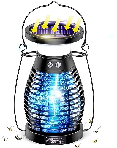 BANPESTT Zapper solaire anti-insectes 3 en 1 étanche pour extérieur et intérieur, sans fil, piège à insectes volants rechargeable pour mouches des fruits, moucherons, guêpes, mites, piège à moustiques