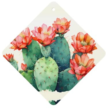 BROLEO Aquarell-Kaktus-Muster, quadratische Auto-Lufterfrischer, Karten, Set mit 4 Scheiben: hängende Duftkarten für Schlafzimmer, Badezimmer, Auto, Innendekoration