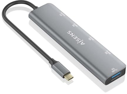 AISENS - A109-0857 - Hub USB 3.2 Gen1 5G USB-C, USB-C/M-1XUSB-C PD100W/H-1XUSB-C/H-3XUSB-A/H, Gris, 15Cm