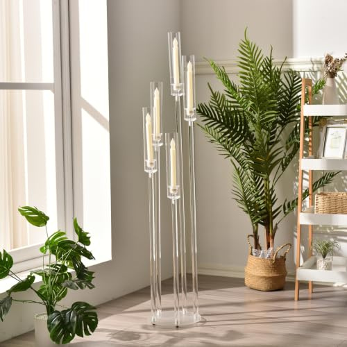 VINCIGANT 5 Armig Acryl Kerzenständer 116 cm Höhe, Nur für LED Stabkerzen | Kerzenarme in Aufsteigender Höhe, Boden oder Tisch Dekorationen zu Halloween, Hochzeiten, Banketten, Geburtstagsparty