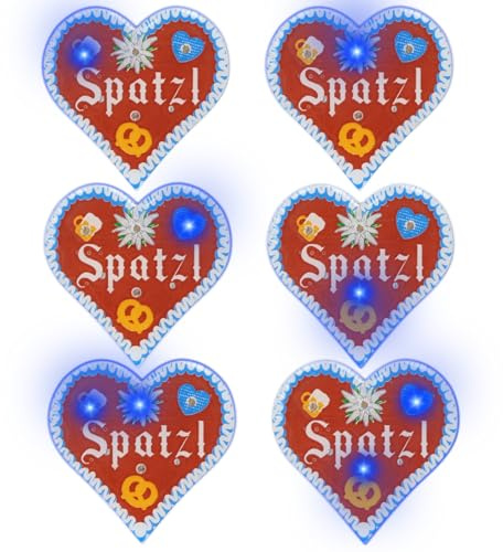 APODESS 6STK LED Anstecker Oktoberfest Pin Lebkuchenherzen Oktoberfest | Edelweiss Anstecker Spatzl Oktoberfest Herzen Lebkuchen Trachten Anstecker Brosche Accessoires für Damen Herren Fasching