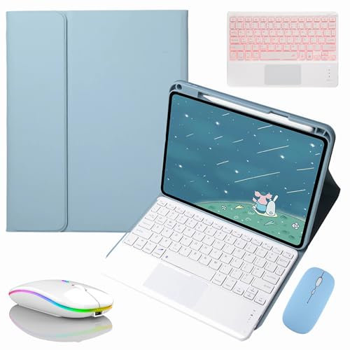 JZCZMCE Funda con Teclado para iPad Mini 7 (2024) & Mini 6 (2021) 8.3, Contiene Ñ, Teclado Inalámbrico Retroiluminado Magnético Extraíble con Ratón,Azul