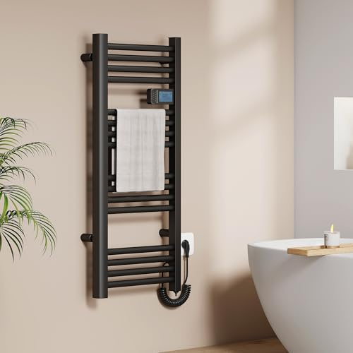 EMKE Toallero Eléctrico 960 x 400 mm, Radiador de Baño Eléctrico con Interruptor Táctil y Temporizador, Calentador de Toallas Negro 300W,Toallero electrico baño