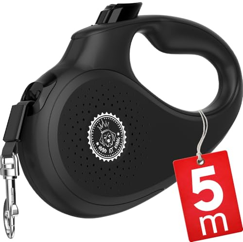 HUND ÄR KUNG rullkoppel hundkoppel 5 m för små och stora hundar | Högkvalitativt utdragbart hundkoppel med bekvämt handtag | robust utdragbart koppel | 15–50 kg
