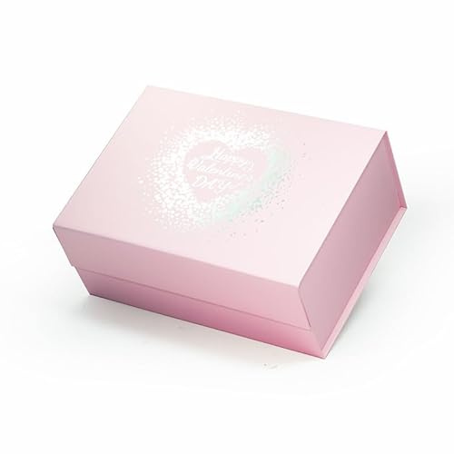 Geoto 23,5 x 17 x 10 cm, A5, tiefe Valentinstags-Geschenkbox, Herzmuster, Heißprägung, Faltschachtel für Geschenke (Rosa)