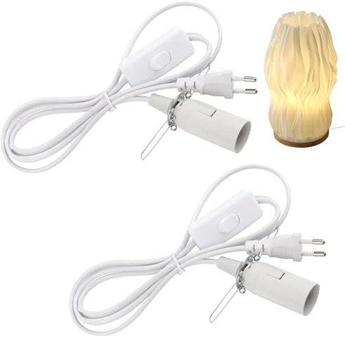NVIYAM 2 X E14 Lampenfassung mit 1.8M Kabel und Eurostecker, Stecker mit Schalter für Salzlampe Lampenfassung E14, Lampenfassung mit Schalter für Lampenaufhängung, DIY Lampen, Deckenlampe - Weiß