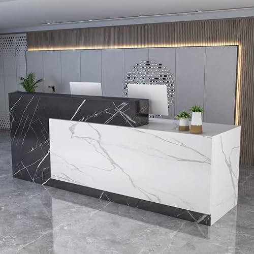 GUQASDV Empfangstheke Rezeption, Empfangstresen für Praxis, Reception Theke, Bürotheke Reception Tisch Holzwerkstoff Einfach zu Montieren für Büros, Geschäfte(Black Texture+White Texture,1.4m)