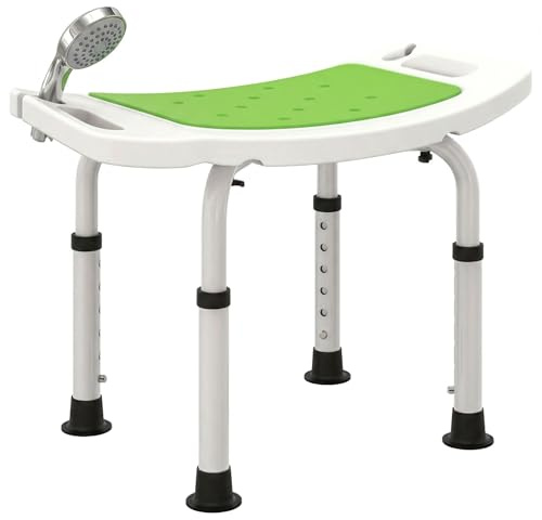 HOMCOM Siège de Douche réglable en Hauteur Tabouret de Douche Ergonomique Pieds antidérapants Charge Max. 135 Kg alu HDPE Blanc Vert