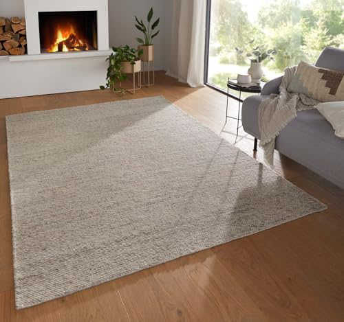 Taracarpet Moderner Boho Wollteppich Bern fürs Wohnzimmer, Schlafzimmer und Esszimmer aus Schurwolle Natural Living nachhaltig beige 130x190 cm