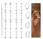 KRFY 10Pcs Tragus Piercing Ohrringe Silber 16G Hypoallergene Piercing Ohr Set Chirurgenstahl Ohrringe Creolen für Damen Herren 14K Kleine Flat Ohrstecker Conch Labret Nasen Piercings Schmuck