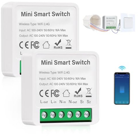 SGZIOO Lot de 2 modules d'interrupteurs intelligents - Interrupteur WiFi encastré - Compatible Tuya, Alexa, Google Home - 2 voies - Conducteur neutre nécessaire