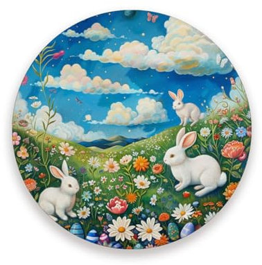Posavasos redondos de cerámica con diseño de conejo de pasto para portavasos, reutilizables, decorativos, estéticos, decoración del hogar con respaldo de corcho