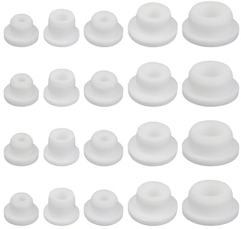 lasuroa 20pcs Bathtub Jet Covers, 5 Sizes Silicone Jet Tub Plugs Waterproof White Sink Overflow Hole Cover Caps Accessories Bath Tub Inserts Reusable & Heat-Resistant