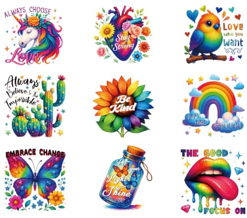 SUPERDANT 9PCS Motivational Quotes Iron on Transfers Colorful Heat Transfer Stickers DIY Inspiring Text Iron On Decals Washable Heat Transfers Paper for Clothing T-Shirt Backpacks Bag Pillow