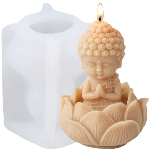 XIAOSHUI Buddha Candle Mould Buddha with Lotus Silicone Candle Moulds Bodhisattva Figure Resin Casting Mould for Candles Making Aromatherapy Candles Wax Polymer Clay