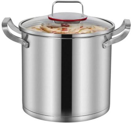 22cm 304 Stainless Steel Stock Pot, Versatile Soup Pot with Lid for Cooking Pasta, Suitable for Gas, Induction & Open Flame Cooking