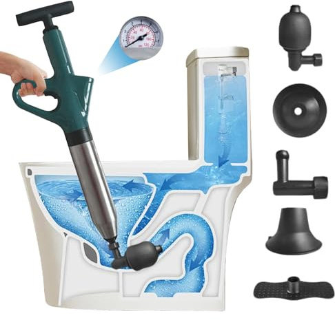 KMDZDZGS Toilet Unblocker,Heavy Duty Toilet Plunger, Drain Unblocker Tool Kit with 4 Replaceable Heads,High Pressure Plunger Sink Unblocker for Toilets, Sink, Bathroom, Floor, Drain Use (Green)