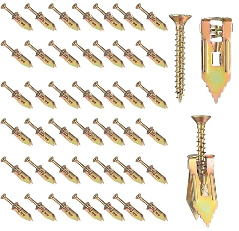 200 PCS Self Drilling Drywall Anchors Kit, Zinc Plated Steel Hollow Wall Fixings with Screws for Plasterboard (100 Anchors + 100 Screws),plaster board wall fixing,No Drill Needed for Easy Installation