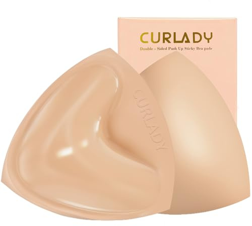 CURLADY Sticky Bra, Stick on Bra Pads Inserts, Double Sided Strapless Push Up Bra, Invisible Adhesive Bra Insert Pads, Silicone Inserts for Sports Bra, Swimsuit, Bikini, Wedding & Daily Wear
