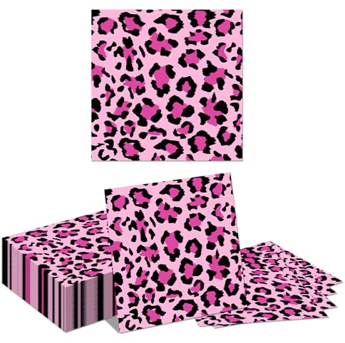Auroriel 40 Stück Rosa Beige Leopard Safari Party Servietten Leopardenmuster Papierservietten 2-lagig Einweg Tischdeko für Geburtstag Babyparty Wild One Mottoparty