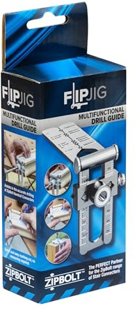 Zip Bolt FlipJig Multifunctional Drill Guide – Pocket-Sized Handrail & Newel Post Installation Tool – Metric & Imperial Scales – Includes Hardened Steel Drill Guides
