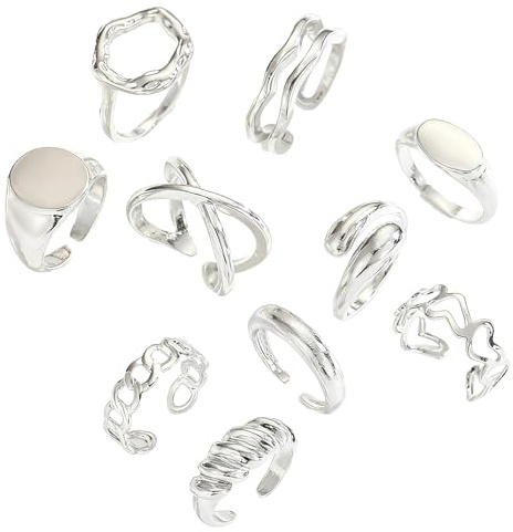 Hifot Anillos Mujer Plata, Irregulares Nudillos Anillos Gruesos Set, Vintage Anillo Regalos para Mujer Juego De Apilables Anillo Bohemio 9 Piezas