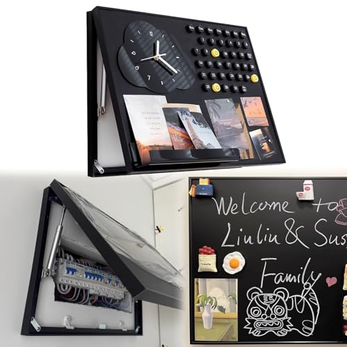 Vibeo Cache Compteur Electrique Décoration de Tableau Électrique avec Ardoise, Coffret Cache-fusibles avec Horloge et Étagère, Plaque de Tableau Électrique Murale Intérieure(18x14in/45x35cm)