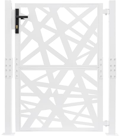 C-Juzarl trädgårdsdörr av stål, 105 x 125 cm staketgrind, trädgårdsgrind, hoftor, järngrind, trädgårdsgrind metall staketdörr (vit)