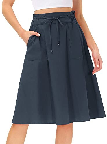 Falda genérica para mujer, verano, bohemia chic, larga floral, cintura alta, informal, playa, elegante, fluida, estampado midi, sexy, talla grande, vintage, vacaciones, Safari A111, azul marino, XXL