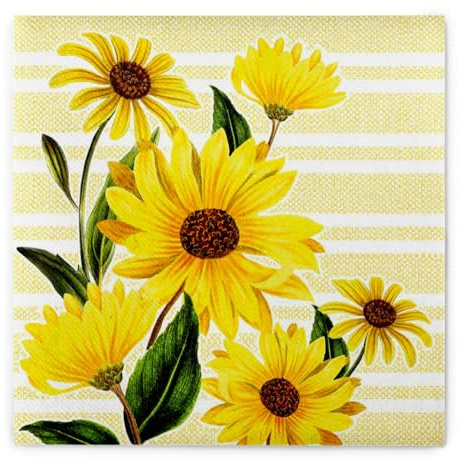 MANK Servietten MARLENE aus Linclass® Airlaid, 40 x 40 cm, 1/4 Falz, 50 Stück, stoffähnliche Premium Servietten mit Sonnenblumen Design