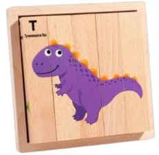 Colcolo Children Beech Wood Picture Puzzle With Vertical Blocks In Tray for Sorting Matching And Guided Image Assembly Suitable for classroom stations home education play, Dinosaur World