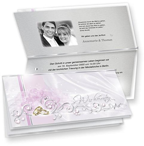 tatmotive Einladung Hochzeit Silber DE LUXE 10 Sets selbst bedruckbar - sehr hochwertige Karten in Silberoptik mit Goldenen Ringen inkl. Einlegeblätter