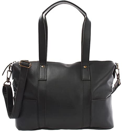 LECONI Shopper Vintage-Look Damen Henkeltasche Schultertasche Echt-Leder Natur Damentasche Ledertasche Umhängetasche Handtasche Leder 37x28x15cm schwarz LE0034-wax
