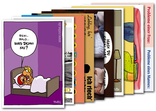 Postkarten MIX aus 10 Karten mit humorvollen Karten zu Frau & Mann - Motiv: Beziehung zwischen Männern & Frauen - Anlass: Humor - Künstler / Verlag: lustige MANN / FRAU-Motive – MIX SET Nr. 1