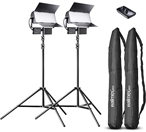 Walimex pro LED Sirius 160 Bi Color set de 2 avec trépied + télécommande - 2x 65W Bi Color surface light, studio light, 2x 65 Watt 6000 lumen, 5600K, dimmable, avec télécommande, pour photo + vidéo