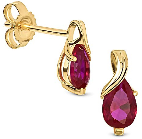 Miore Ohrstecker für Damen aus 9 kt 375 Weißgold- Gelbgold mit birnenförmigem Rubin-Smaragd-Saphir-Topas-Amethyst-Aquamarin-Geschenkbox Verpackung