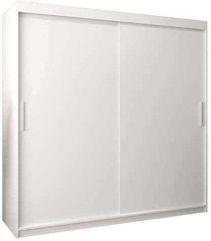 MEBLE KRYSPOL Tokyo 200 Kleiderschrank mit Zwei Schiebetüren für Schlafzimmer – moderner Aufbewahrungsschrank mit Kleiderstange und Regalen – 200x200x62cm - Mattweiß