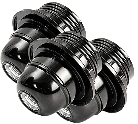 Art Deco Emporium Triple Pack E27 Lampholder in Black Bakelite with Shade Ring and 10mm Threaded Entry for Table Light Fittings, Black Ceiling Light Fitting or Pendant Light Fitting