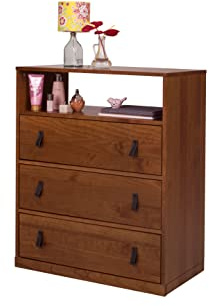 Memomad Kommode Bali Karamell - Stabil, schön, funktional, mit viel Stauraum: 3 Schubladen + 1 offenes Fach + Obere Platte Massiv Holzkommode Kiefer 80 cm breit Mehrzweckkommode Hochkommode