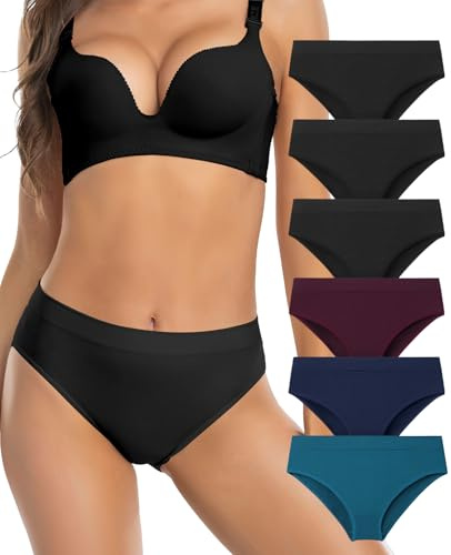 Womens Bikini Panties Seamless Underwear, Soft Stretch Cheekini Hipster Briefs 6 Pack (Assorted XL)