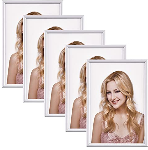 Alishomtll Bilderrahmen DIN A4 Bilderrahmen 5er Set, 21 x 29,7 cm, Fotorahmen Kunststoffrahmen Set für Mehrere Bilder Fotos Weiß
