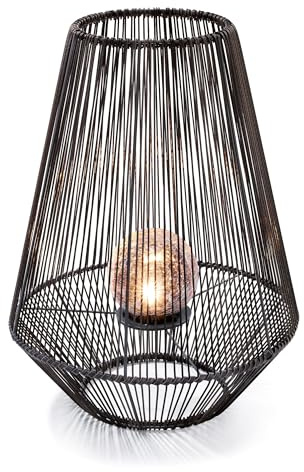 Esotec Solar Windlicht Garten Rattanoptik LED Bruchglaskugel Ilona L 102208 | Solarlampe, Metallgestell, 2800K warmweiß, Bruchglaskugel Ø12cm, Polyrattan, Ø38x51cm, bis 6Std Leuchtdauer, Akku wechselbar